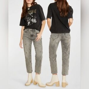 Driftwood Royce Embroidered Bee Straight Leg Jeans Gray Wash Sz 29